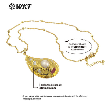 WT-JN263 New Unique Trumpet Shape Natural Freshwater Pearl and Stone Setting Handmade Pendant Necklace for Friend Gift Jewelry