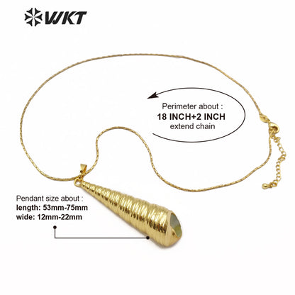 WT-JN073 Fashion Sea Shell Jewelry for Women Shell Pendant Full Gold Dipped Long Conch Pendant Trumpet Shell Necklace