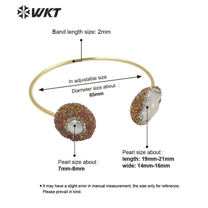 WT-MPB087 Europe Hot Popular Gorgeous Women Double Freshwater Pearl Bangle in Opening Size Elegant Anniversary Gift Bangle