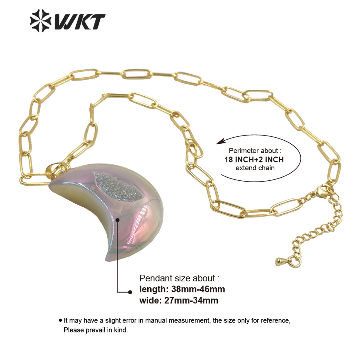 WT-N1393 Wholesale Fashion Gold Aura Druzy Agate Stone Necklace Grey Geode Agate Moon Necklace with Link Chain Healing Necklace