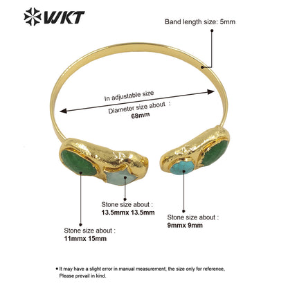 WT-B601 Natural Gemstone Bangles Star Ball Gemstone Earth Star 18k Real Gold Plated Precious Bangles Natural Gemstone Bangles