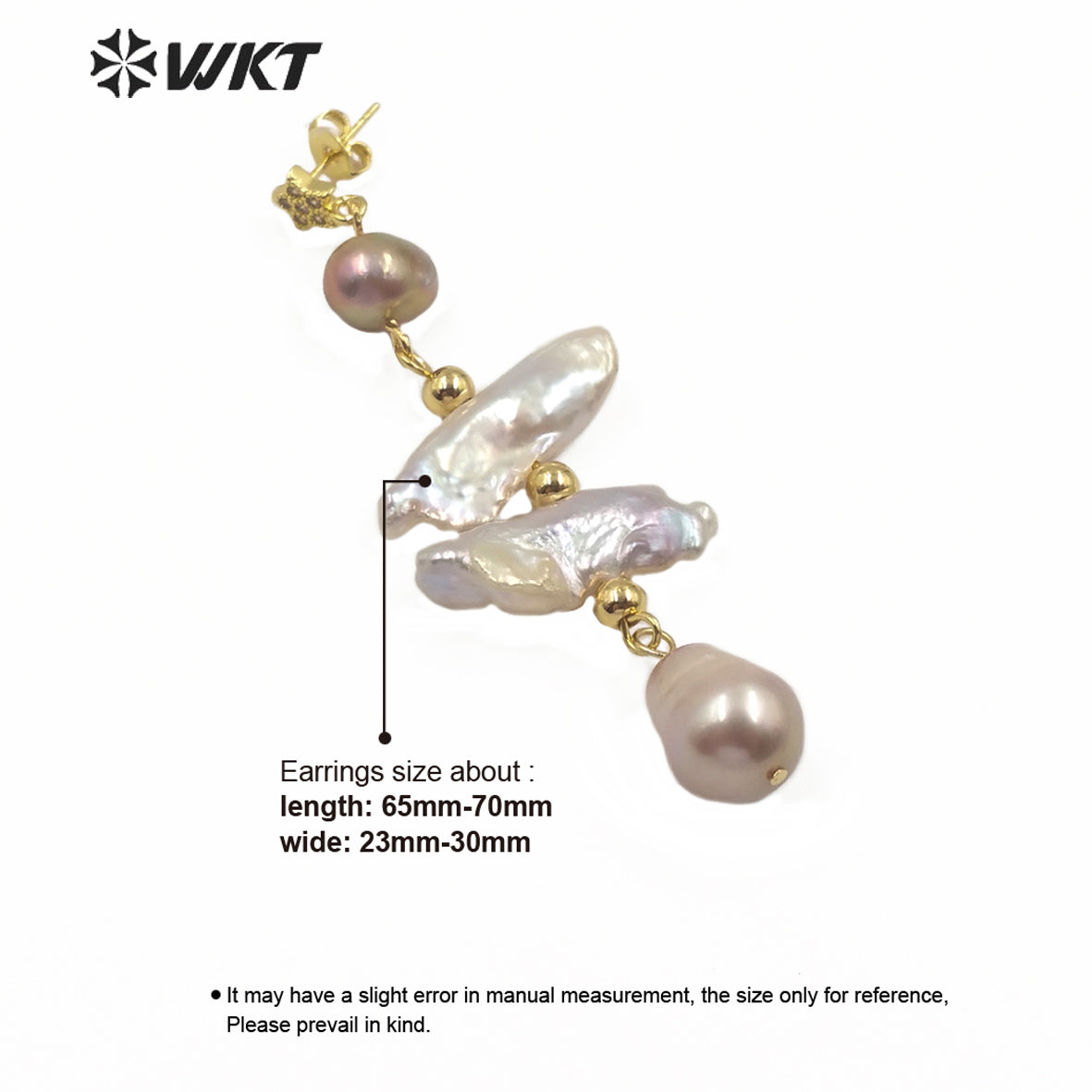 WT-MPE015 Wholesale Elegant Freshwater Pearl Long Earring Real Gold Plated Lady Charm Jewelry Natural Pearl Dangling Earring