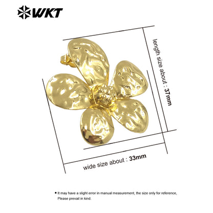 WT-E761 WKT New Product 18K Gold Plated and Silver Natural Yellow Brass Flower Earrings for Friend and Wife As Daily and Party