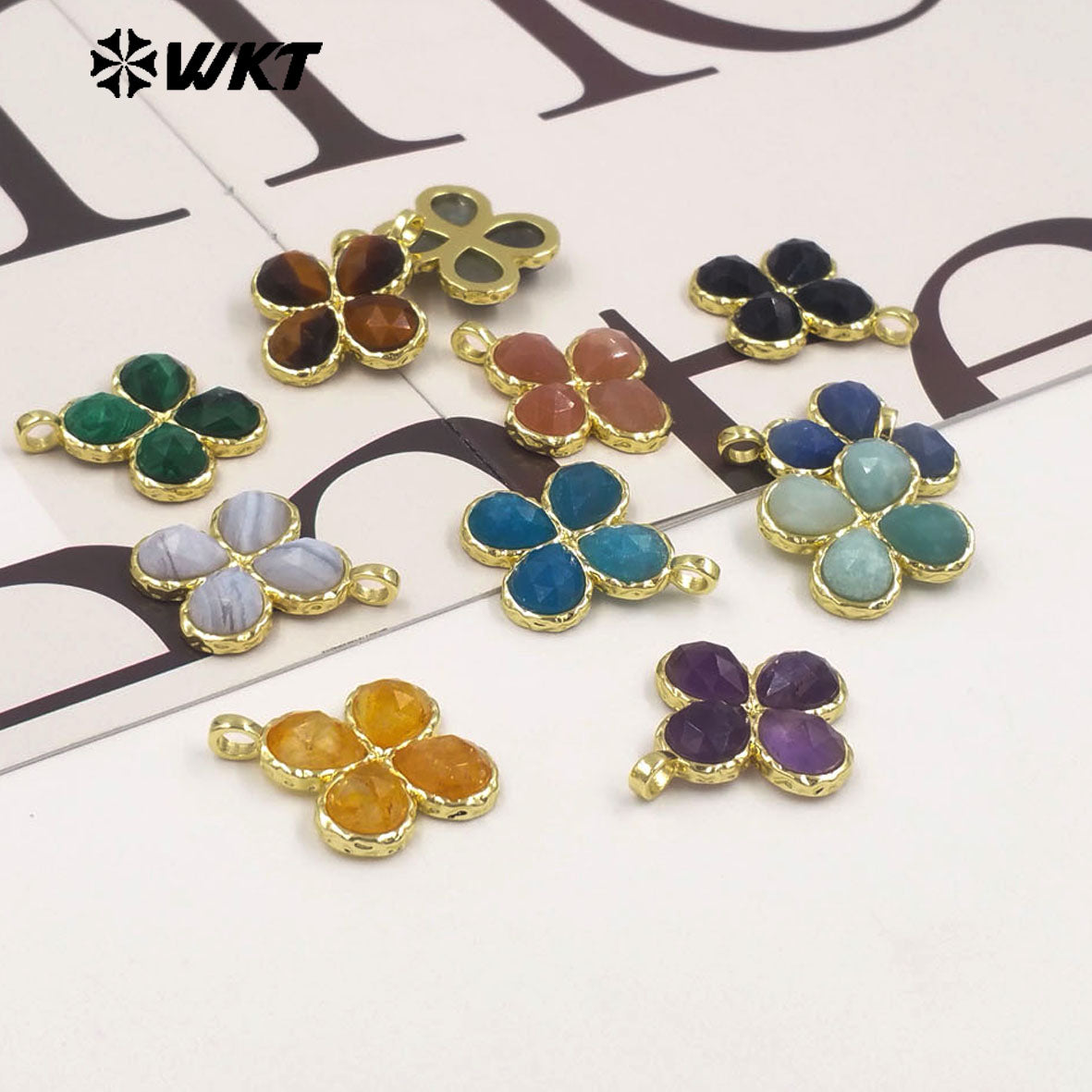 WT-P2090 Gorgeous 18K Gold Plated Multi Colors Natural Gemstone Little Flower Shape Charms Pendant As Lady Earring Accessory