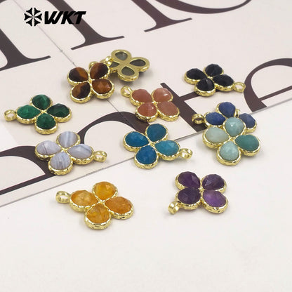 WT-P2090 Gorgeous 18K Gold Plated Multi Colors Natural Gemstone Little Flower Shape Charms Pendant As Lady Earring Accessory