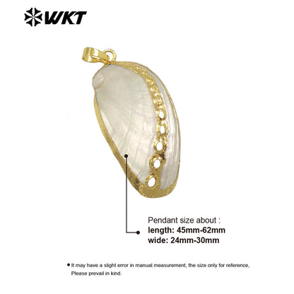 WT-JP392 Wholesale New Unique Design 18K Gold Plated Hollowed-Out New Zeland White Shell Pendant for Women Fashion Jewelry