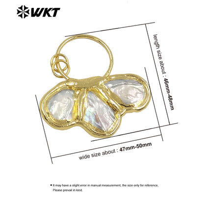 WT-JP386 WKT 2024 New Design 18K Gold Plated Natural Yellow Brass Freshwater Pearl Shell Shape Pendant Necklace Accessories