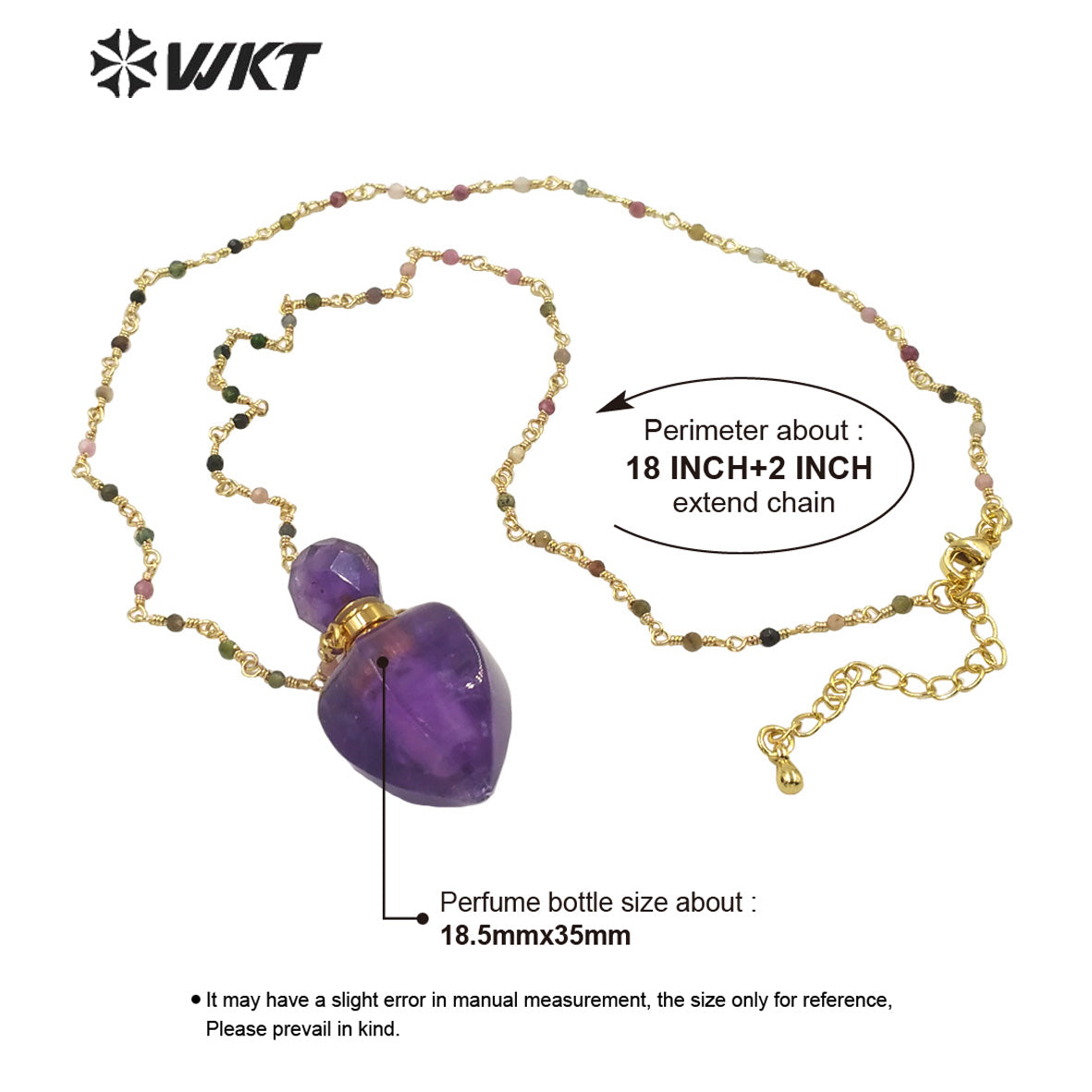WT-N1277 Amazing Natural Hot Women Stone Drop Shape Perfume Bottle Necklace Gold Electroplated Crystal Essential Oil Necklace