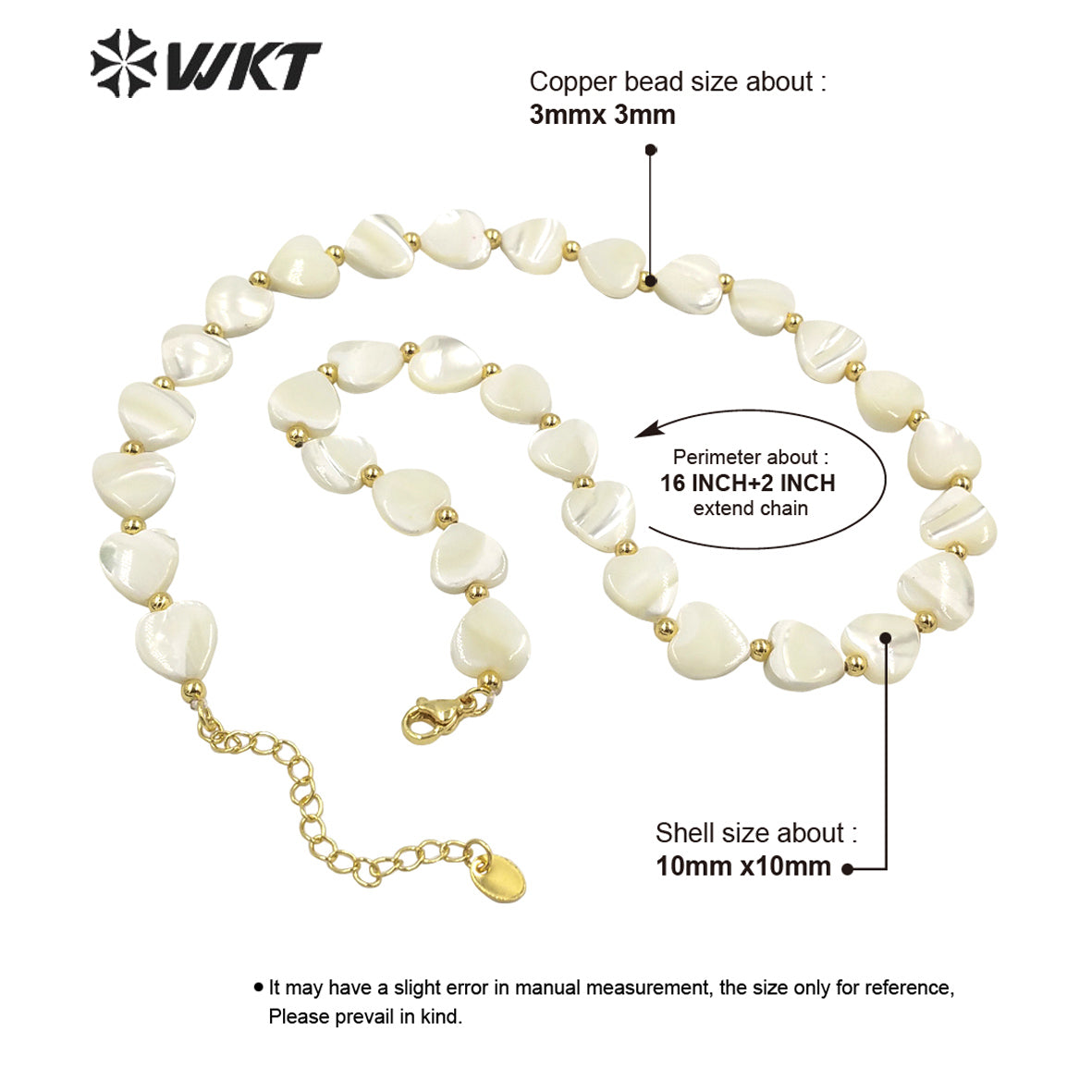 WT-JN191 Women Pure Holy White Shell Heart Necklace Lovely Hand Strand Beads Shell Necklace 16 Inch Long Lover Wedding Necklace