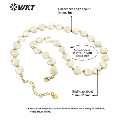 WT-JN191 Women Pure Holy White Shell Heart Necklace Lovely Hand Strand Beads Shell Necklace 16 Inch Long Lover Wedding Necklace