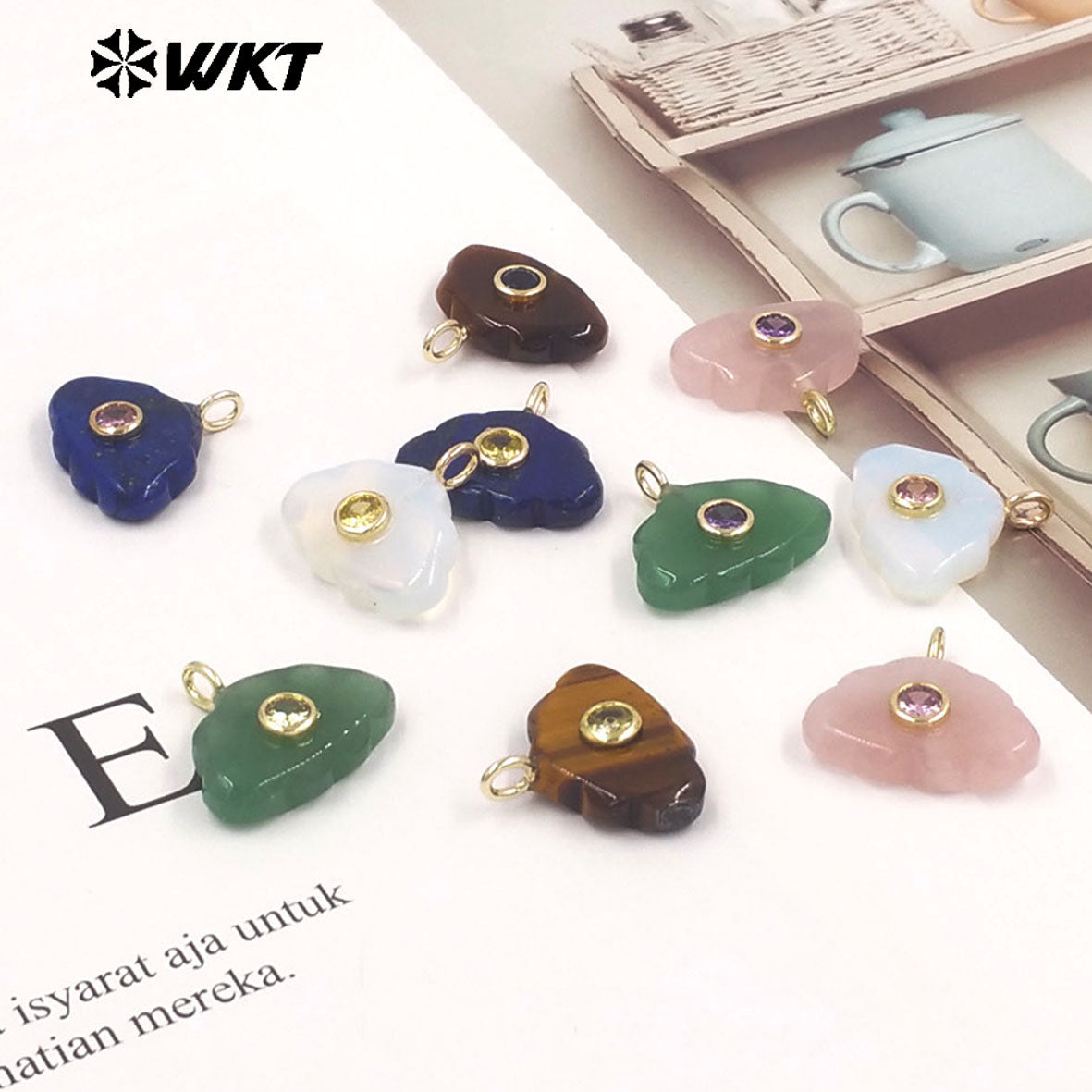 WT-P2135 Lovely Design Multi Colors Zircon And Natural Gemstones Cloud Shape Pendants As Necklace Earrings Making Findings