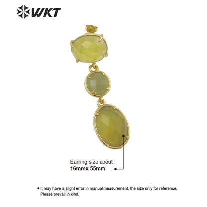 WT-E690 Amazing Gorgeous Fashion Triple Stone Earrings Precious 18k Real Gold Plated Resist Tarnish Prong Setting Dangle Studs