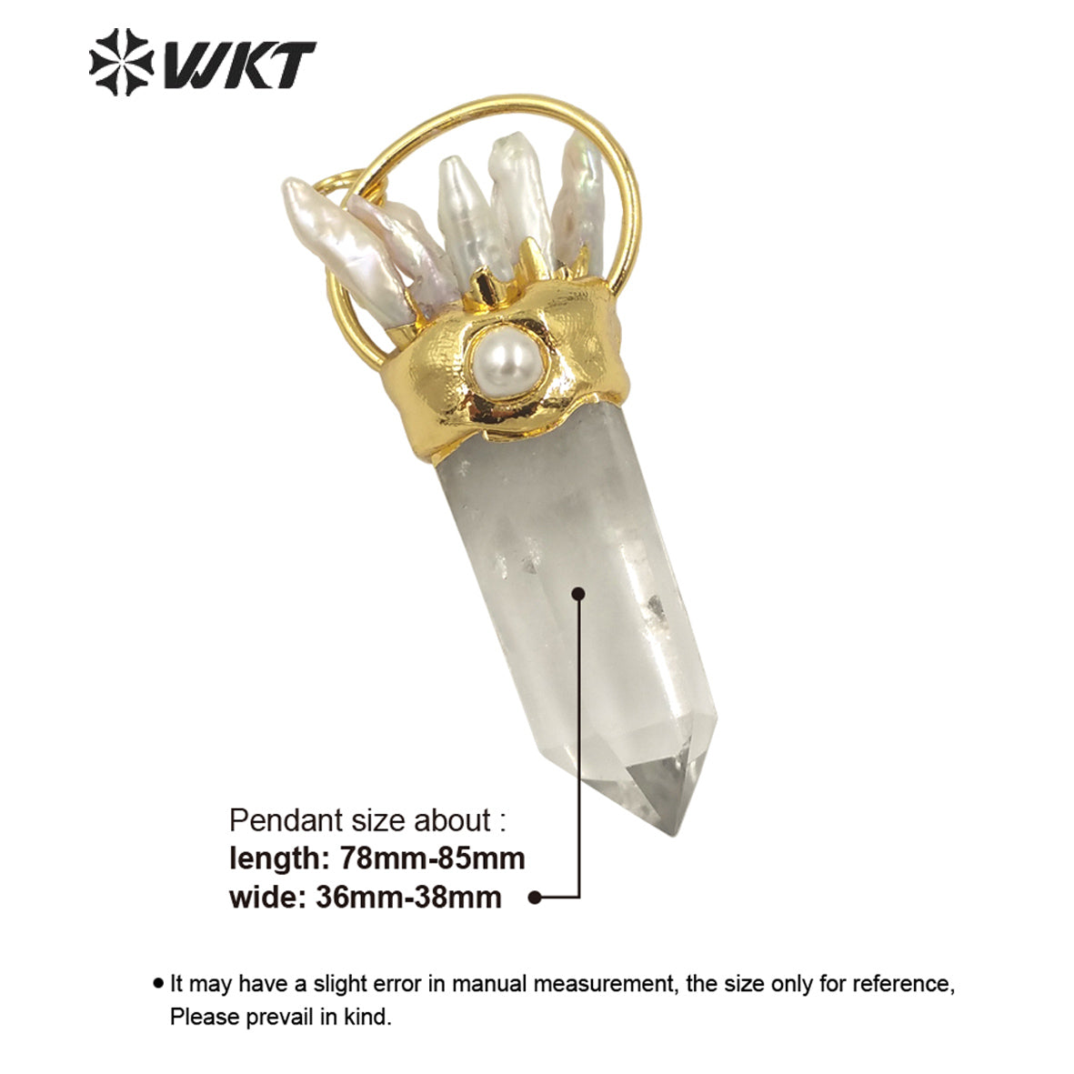 WT-P1625 Amazing Natural Real Gold Plated Spirit Quartz Pendant Women Big Chunky Crystal Pearl Point Stone Pendant
