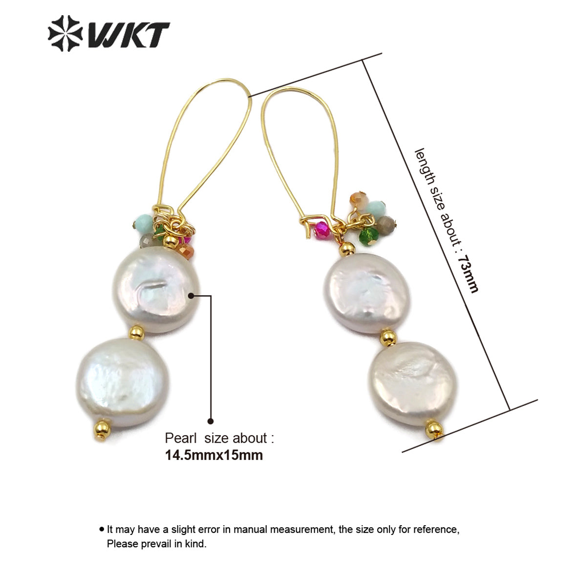 WT-E576 Hot-sale Natural Double Pearl Earring With Crystal Beads Women Stylish Jewelry Pearl Earring Lady Charm Earring