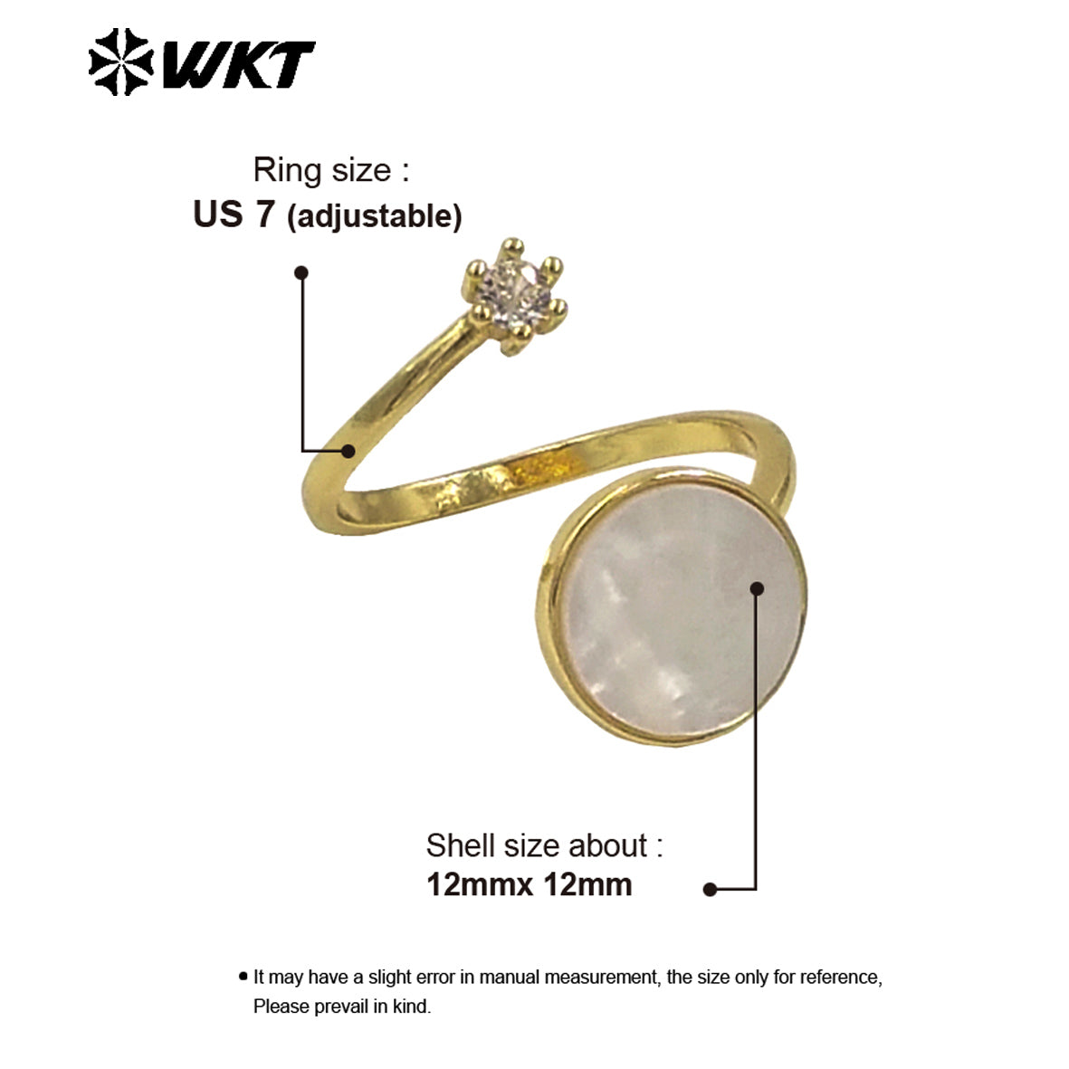 WT-MPR097 Wholesale Fashion Gold Plated Round Natural Shell Double Stone Jewelry Ring in 18K Brass Resist Tarnishable