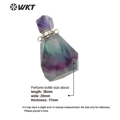 WT-P1670 WKT New Color Gorgeous Natural Rainbow Fluorite Stone Perfume Bottle Pendant with Stainless Steel Jewelry Findings
