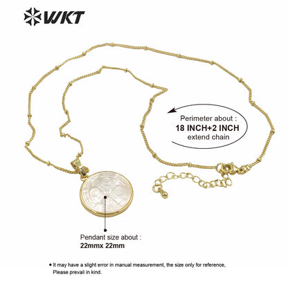 WT-JN127 Wholesale 22mm Round Mother of Pearl Christian Jesus Cross Necklace Women Fashion White Shell Religious Necklace