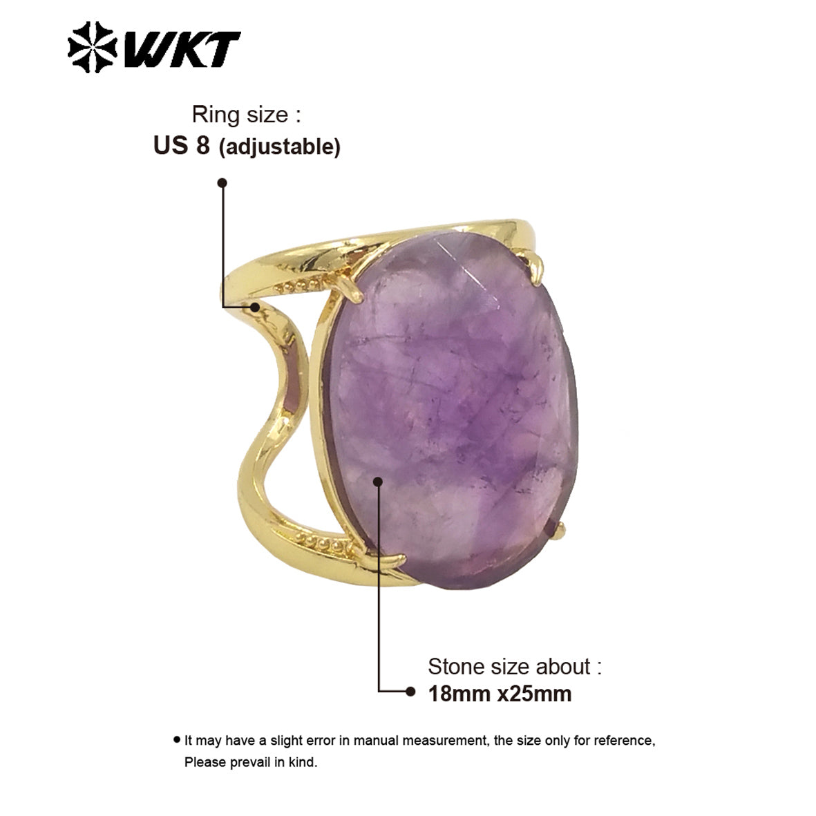WT-R525 Simple Design 18K Real Gold Plated Claw Setting Faceted Natural Stone Cocktail Women Ring in Available Size