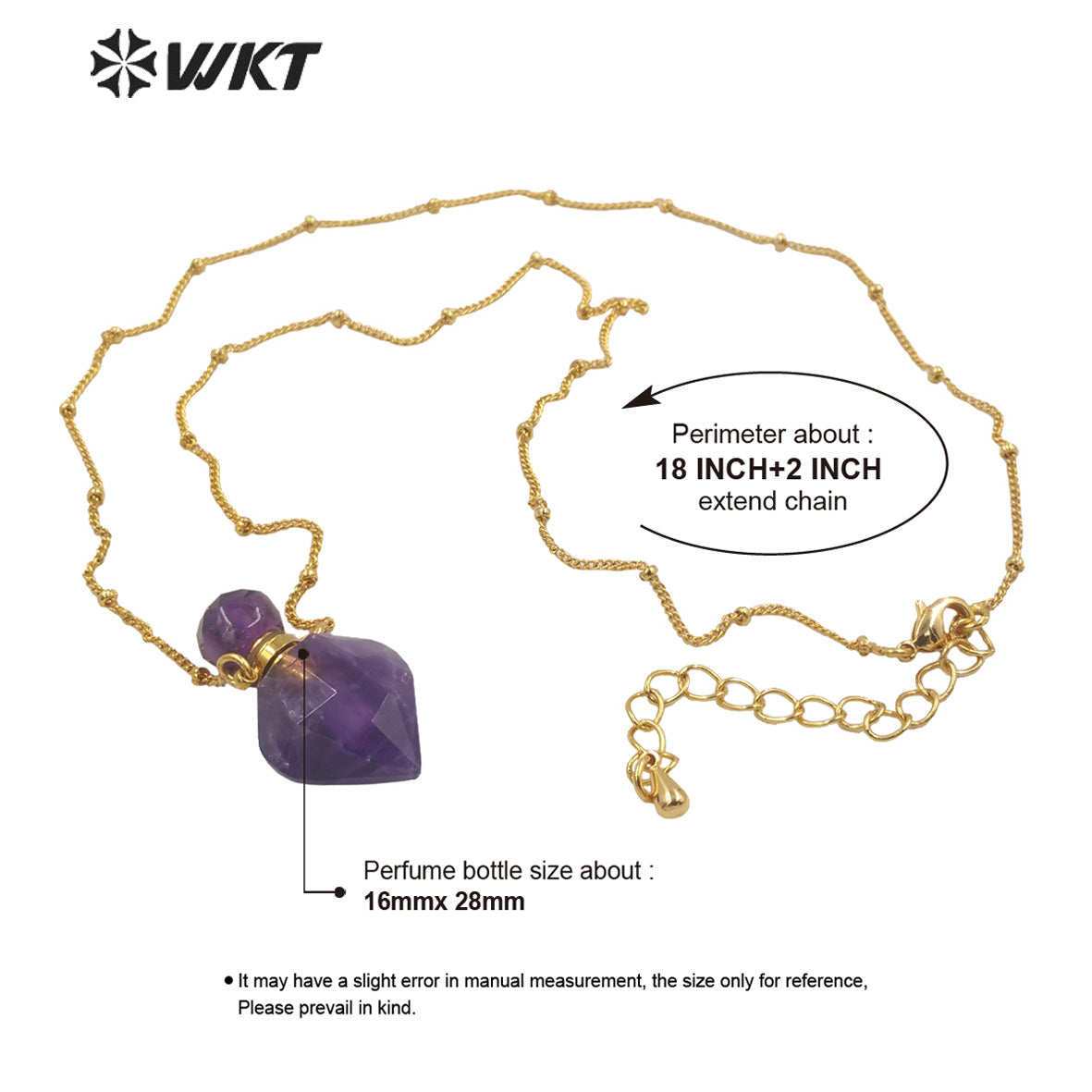 WT-N1358 WKT Hot Style Natural Crystal pink Quartz Amethyst Yellow Citrine Perfume Bottle Necklace Fine Pendent Necklace Women