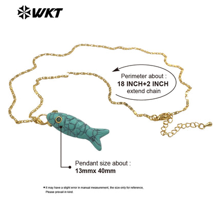 WT-N1512 Delicate Metal Thin Chain And Natural Gemstones Little Fish Shape Pendant Necklaces As Girls Elegant Accessories