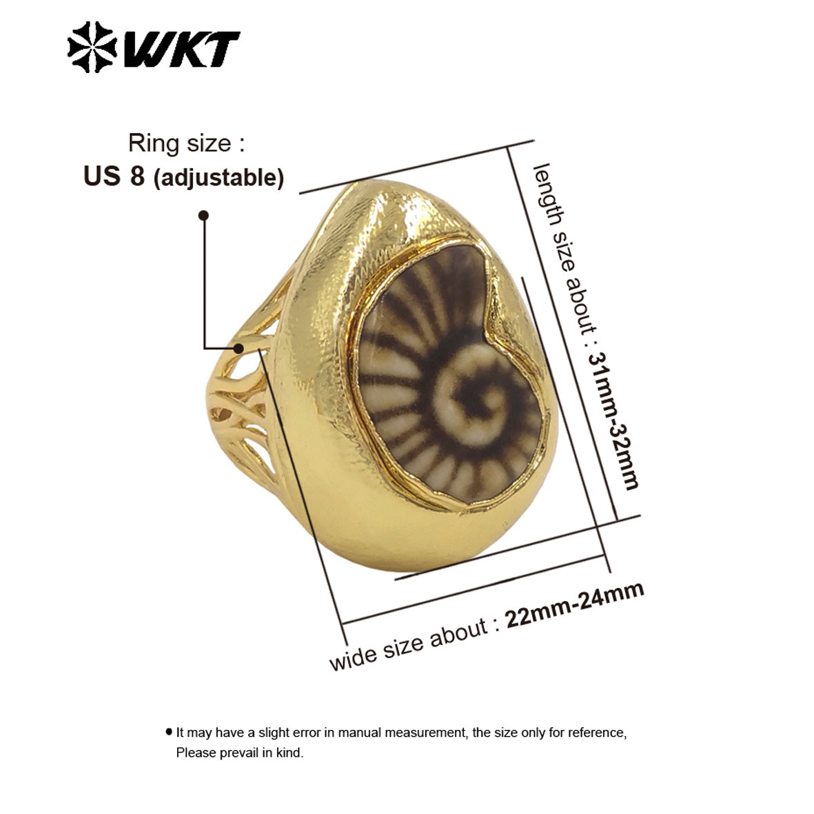 WT-MPR152 Wholesale Boutique 18K Gold Electroplated Ceramic Shell Shape Unisex Rings For Dance Party Wearing Jewelry