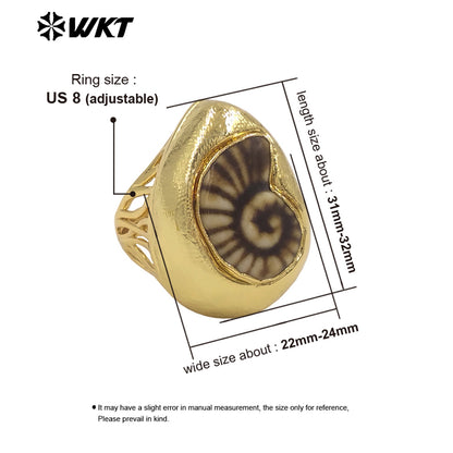 WT-MPR152 Wholesale Boutique 18K Gold Electroplated Ceramic Shell Shape Unisex Rings For Dance Party Wearing Jewelry