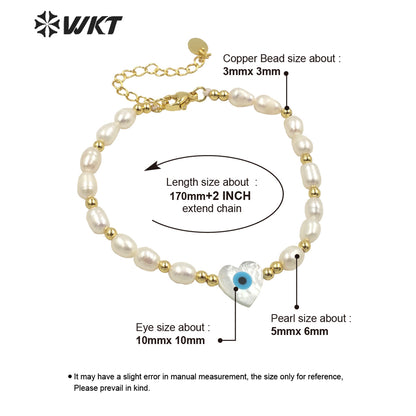 WT-MPB060 Wholesale Fashion White Freshwater Pearl Bracelet with Lobster Close Charming Shell Eye Beads Bracelet