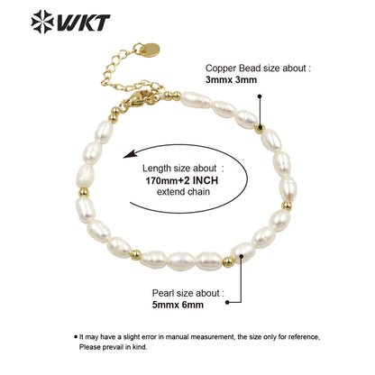 WT-MPB070 Wholesale New Design Precious Rice Shape Real Freshwater Pearl Bracelet with Extend Chain Women Bracelet for Wedding