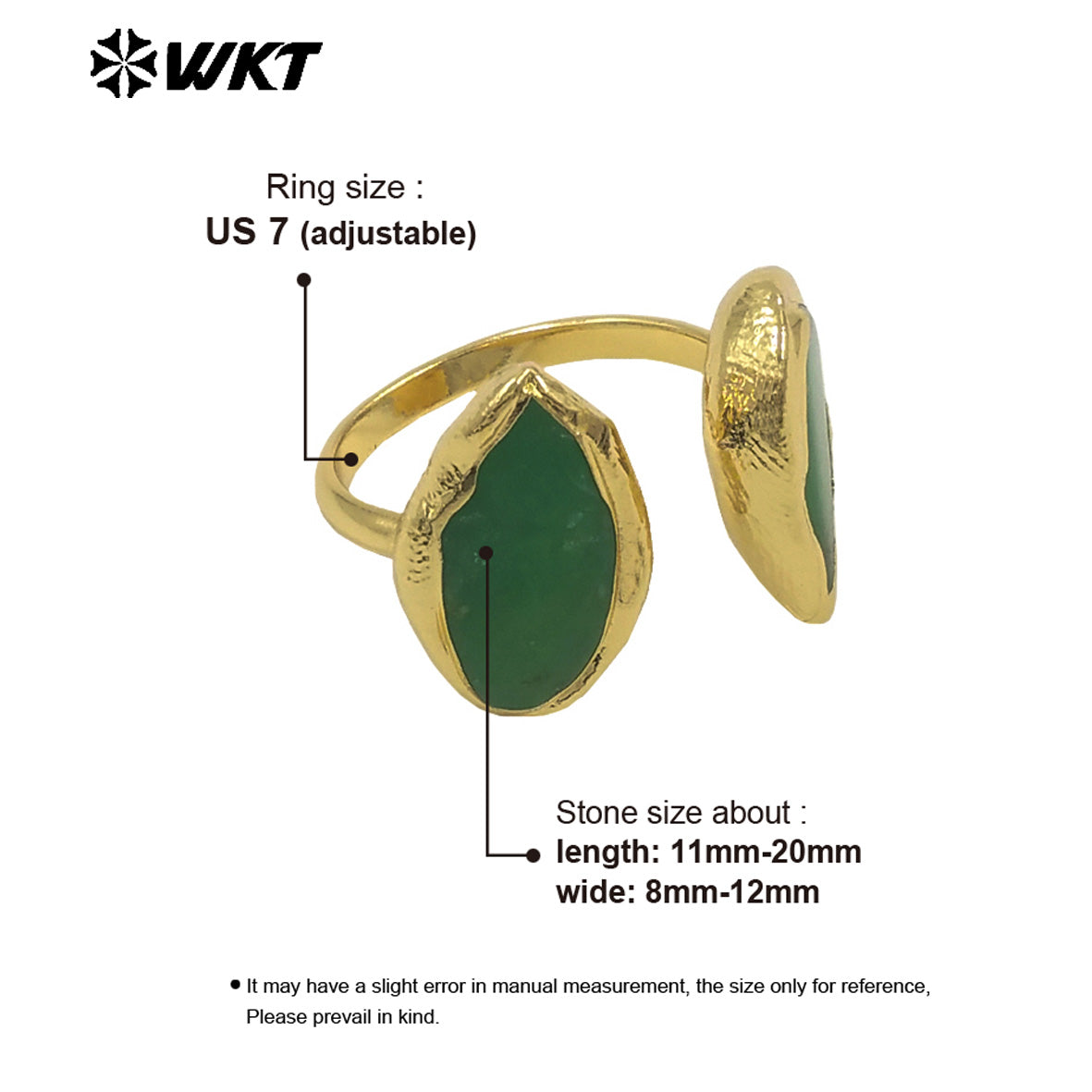 WT-R566 High Quality Simple Style Gold Plated Ring With Natural Australia Chrysoprase Stone Waterdrop Valentine's Gift for Her