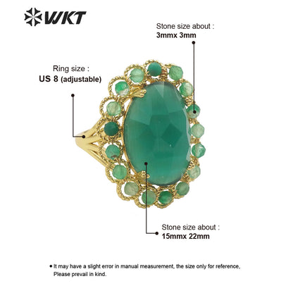 WT-R459 WKT Wholesale New Women 18k Gold Plated Resist Tarnishable Oval Cat Eye Stone Ring Charming Stone Beads Beauty Ring