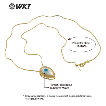 WT-MN972 Fashion Gold Electroplated Cubic Zircon Trim Natural Shell Teardrop Eye Necklace in Adjustable Women Turkey Necklace