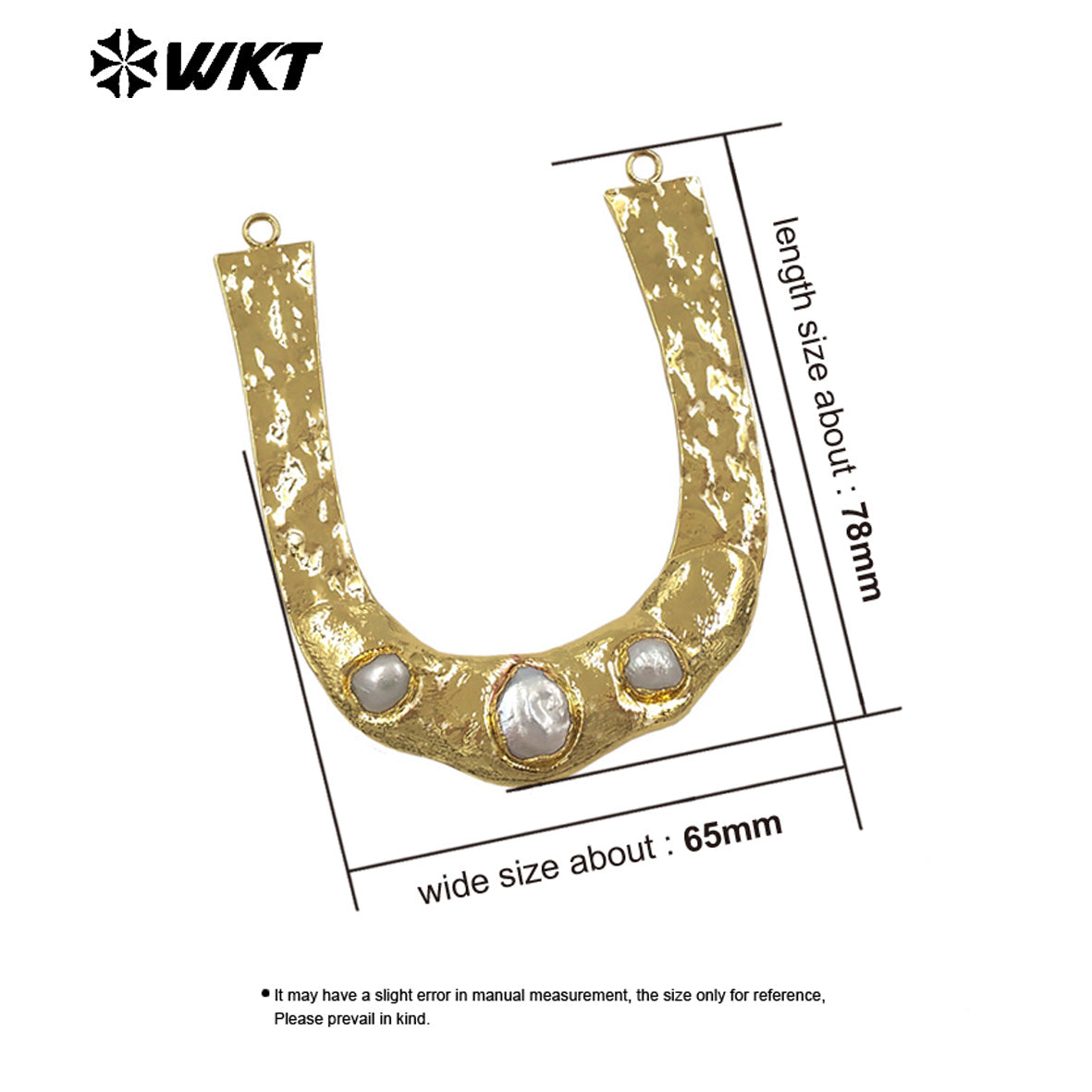 WT-PC014 High Quality 18K Gold Plated Double Loops Natural Freshwater Pearl And Shell Design Connector For Handmade Necklace