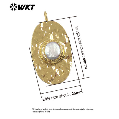 WT-JP496 Good Quality Gold Electroplated Rectangle Round Natural Freshwater Pearl Pendants For Handmade Necklace Design