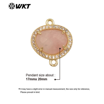WT-C335 High Quality Wholesale Small Zircon Round MultiVariety Natural Gemstone Necklace Pendant Connector Double Hoop for Women