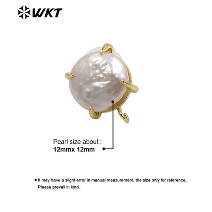 JFE81 Unique Fashion Gold Claw Setting Round Coin Freshwater Pearl Studs with Hoop for Jewelry Making Women DIY Popular Ear Stud