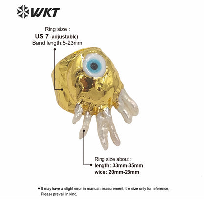WT-MPR009 Amazing Unique Gorgeous Evil Eye Gold Ring Fashion Lady Punk Style Party Pearl Ring Natural Freshwater Pearl Eye Rings