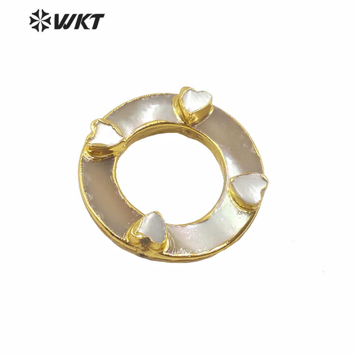 WT-JP220 Natural Round Shell Ring for Jewelry DIY Findings Making With a Strand Through Hole Gold Electroplated Round Connectors