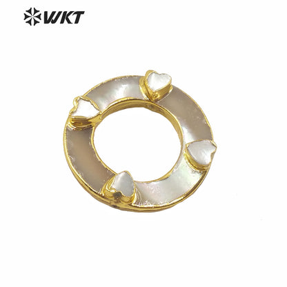 WT-JP220 Natural Round Shell Ring for Jewelry DIY Findings Making With a Strand Through Hole Gold Electroplated Round Connectors