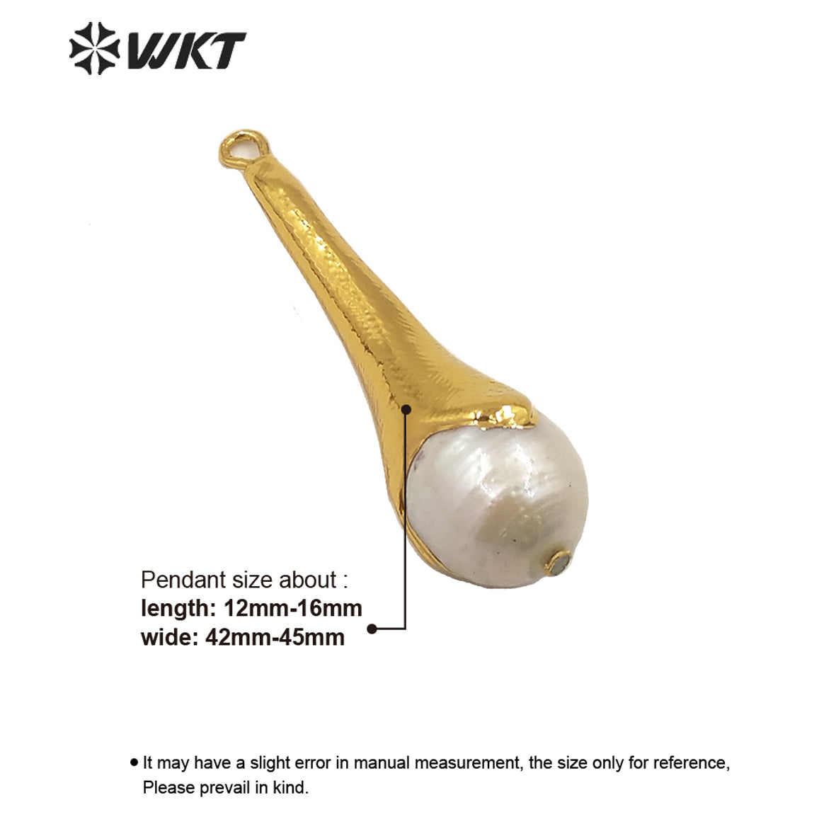WT-JP193 Women Gold Plated Torch Shape Baroque Pearl Pendant Wholesale Fashion Gold Long Natural Baroque Pearl Pendant