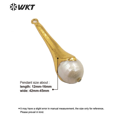 WT-JP193 Women Gold Plated Torch Shape Baroque Pearl Pendant Wholesale Fashion Gold Long Natural Baroque Pearl Pendant