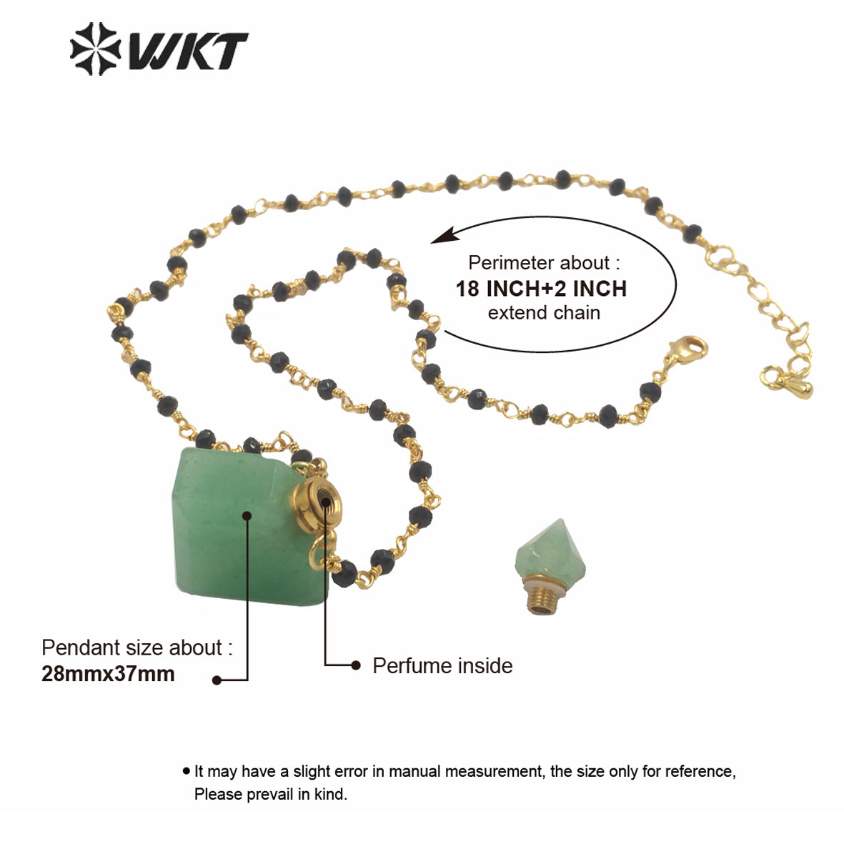 WT-N1229 WKT New Design Natural Precious Faceted Gemstone Essence Oil Bottle Necklace Hot Beads Chain Perfume Bottle Necklace