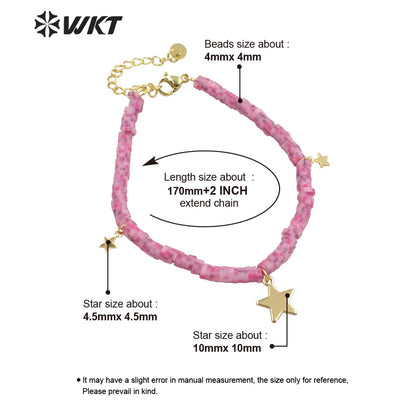WT-MPB065 WKT New Design Fashion pink Symphony 4mm Beads Star Charm Bracelet Lovely Attractive Handmade Resin Beads Bracelets