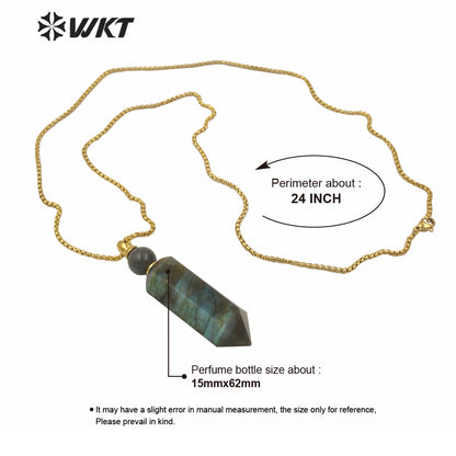WT-N1256 Wholesale Gold Stainless Steel Hexagonal Shape Natural Labradorite Stone Gold Stainless Steel Metal Rose Quartz Stone