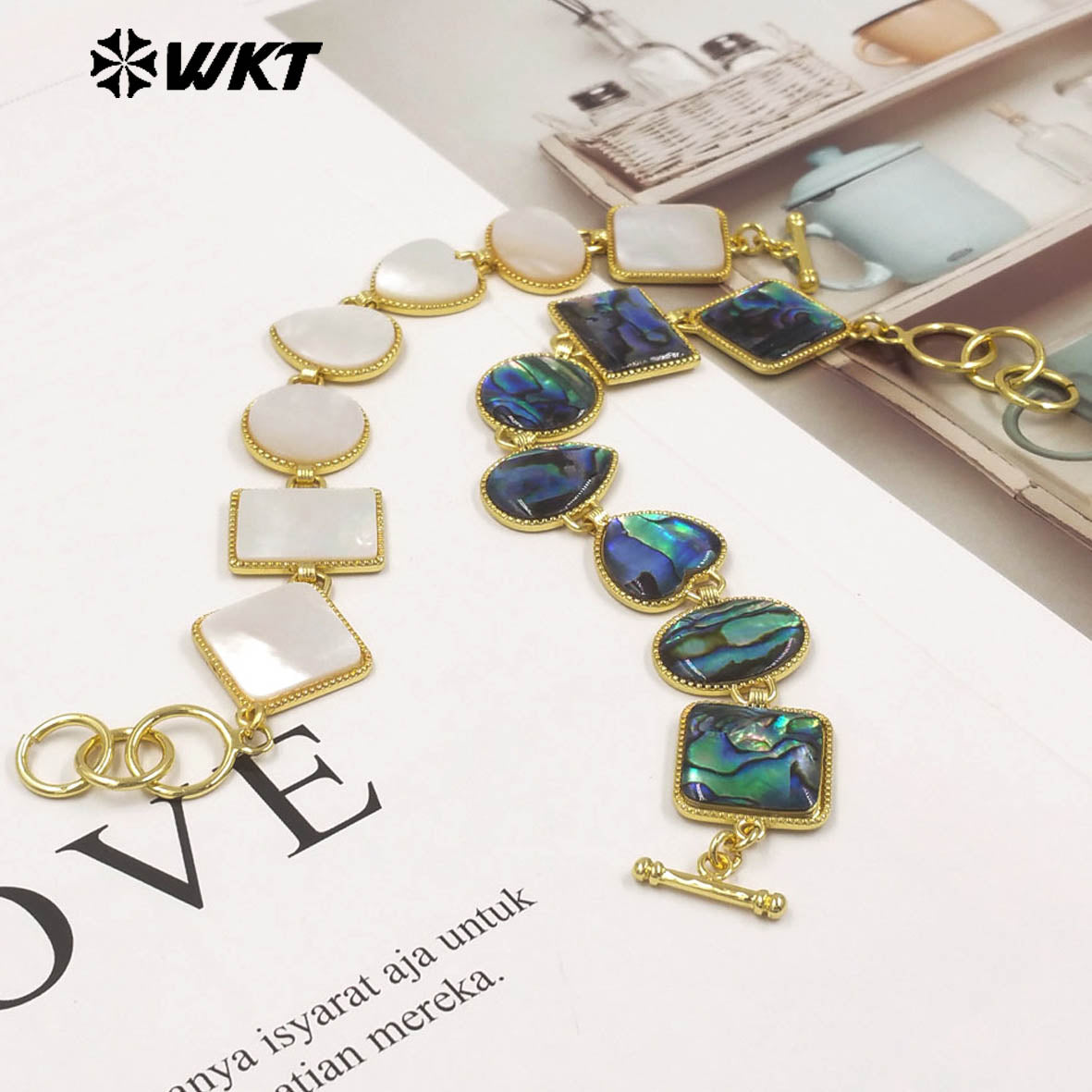 MPB142 Newest Fashion Gold Plated Waterdrop Heart Round Shape Natural Abalone Shell Splicing Bracelet For Lady Vintage Jewelry