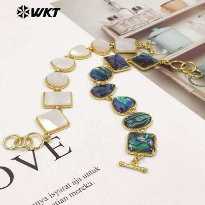 MPB142 Newest Fashion Gold Plated Waterdrop Heart Round Shape Natural Abalone Shell Splicing Bracelet For Lady Vintage Jewelry