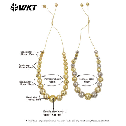 WT-JFN17 Have a Sense of Hierarchy 18K Real Gold Plated Round Brass Beads Chain Connect Statement Beads Necklace