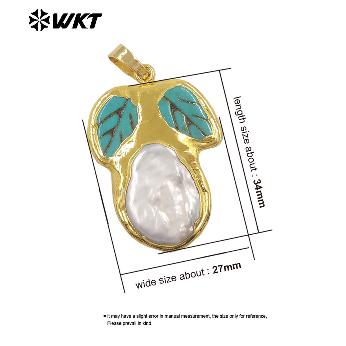 WT-JP499 Exclusive Unique Design 18K Gold Plated Natural Turquoise And Pearl Leaf Shape Pendant For DIY Necklace Findings
