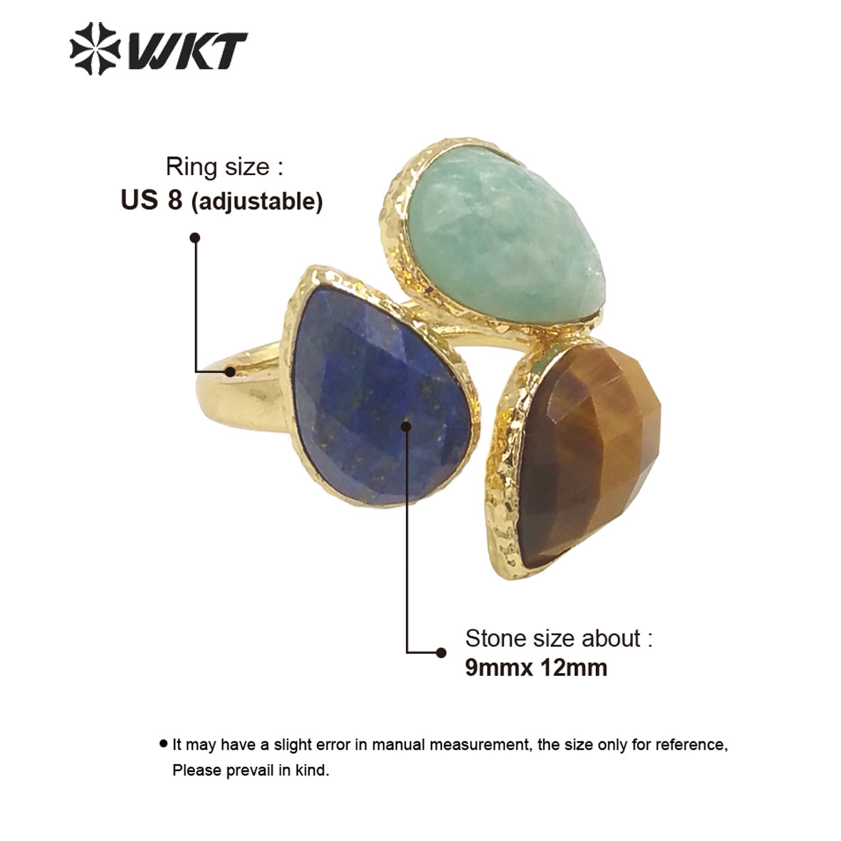 WT-R491 WKT Fashion Design Trendy Gift for Women Drop Shaped Colorful High Quality Gorgeous Natural Gemstone Stone Ring