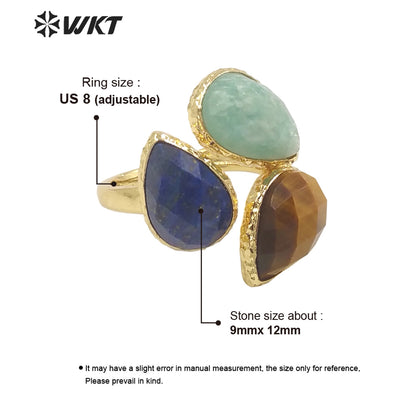 WT-R491 WKT Fashion Design Trendy Gift for Women Drop Shaped Colorful High Quality Gorgeous Natural Gemstone Stone Ring
