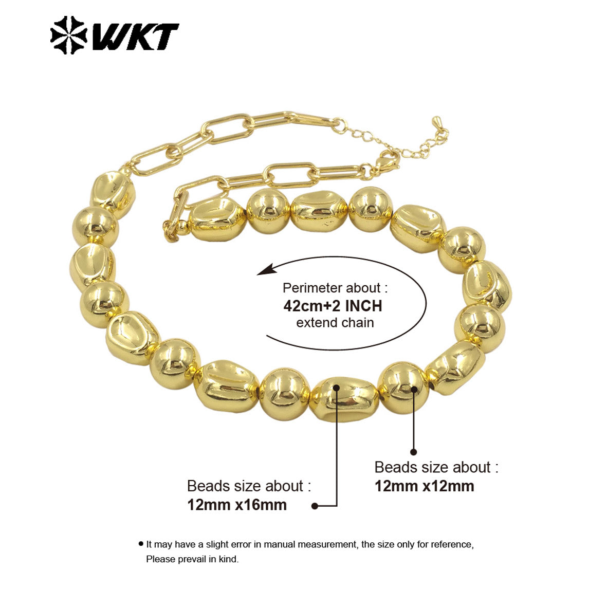 WT-JFN30 Wholesale Customization Simple 18K Gold Plated Natural Brass Round and Flat Bead Women Chain Necklace As Special Gift